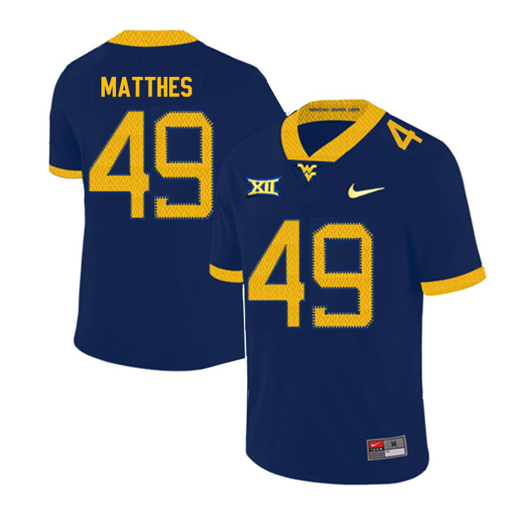 NCAA Men's Evan Matthes West Virginia Mountaineers Navy #49 Nike Stitched Football College 2019 Authentic Jersey BS23S68JY